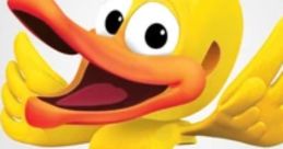Cheerful Duck from WordWorld, bright yellow with cartoonish features, dancing and showcasing its playful personality.