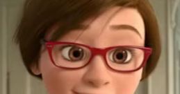 Cheerful animated character with glasses, wearing a yellow sweater, representing Jill Andersen from Diane Lane's work.