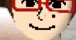 Pixel art character with brown hair, red glasses, and a pink shirt, smiling in a cozy environment. Perfect for gaming themes.