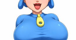 Pocoyo-inspired character in a blue outfit with a playful expression, conveying joy and excitement.