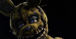 Spring Trap 3 character, a sinister animatronic with yellowed fur and piercing blue eyes, exuding horror and intrigue.