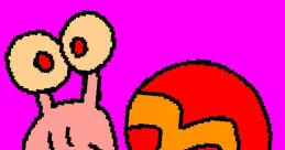 Cute cartoon snail with big eyes on a vibrant pink background, inspired by Corman Krappenschitz (Kojo). Fun and playful design.