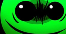 Green cartoon character with large eyes and a quirky smile, embodying an abnormal and whimsical aura in a dark background.