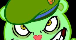 Green cartoon bear character in military attire, showcasing a mischievous grin and intense eyes, emblematic of Filqpy fun.
