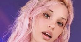 Cherrycrush with playful pink hair, revealing blue outfit, and stylish accessories, exudes a fun and vibrant personality.