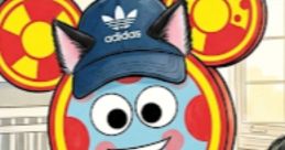 Vera Fuzaro character with playful design, wearing a cap and shirt, surrounded by colorful friends in a cozy setting.