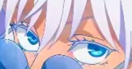Teen Gojo with white hair and blue glasses, exuding charm against a colorful background. Perfect for anime fans.