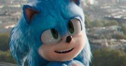 Sonic the Hedgehog relaxes in a playful pose, showcasing his signature blue fur and iconic footwear in a vibrant setting.