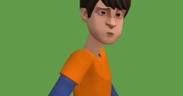 3D animated character wearing an orange and blue shirt, perfect for Roycetheweirdothepizzapizzafan voice fan videos.