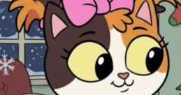 Maya the Lucky Calico Cat, dressed in a galaxy-themed dress, sits happily with a black kitten in a cozy setting.