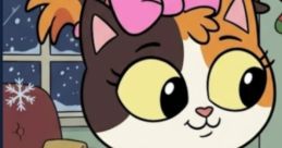 Maya the Lucky Calico from The Bagel and Becky Show, wearing a galaxy dress, with a playful expression.