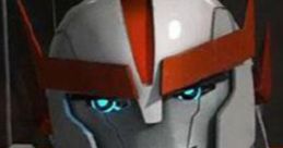 TFP Ratchet, a sleek, stylized robotic character with a striking silver and red design and expressive blue eyes.