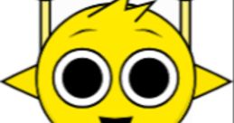 Cheerful yellow cartoon character with large eyes and raised arms, embodying fun and positivity for kids. Perfect for Simon's brand.