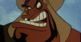 Razoul from Aladdin, voiced by Jim Cummings, showing an intense expression with a fierce grin, embodying his villainous role.