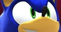 Angry Sonic the Hedgehog with a determined expression, showcasing iconic blue fur and vibrant green eyes.