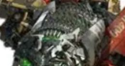 Close-up of DEVASTATOR from Transformers: Revenge of the Fallen, showcasing his unique mechanical features and vibrant green glow.