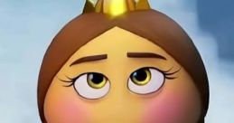 Character from "Jailbreak" in The Emoji Movie, wearing a crown, showing a confident expression against a dreamy background.