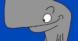 Cartoon depiction of Pete the Sperm Whale, a character from the Mario and Luigi Show, with a friendly expression on a blue background.