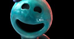 Colorful, smiling character with a blue face and a small hat, representing Doey The Doughman’s playful spirit and charm.
