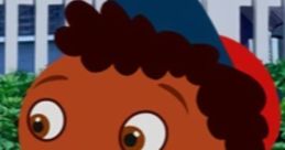 Quincy from Little Einsteins smiles, wearing a green shirt and blue hat, surrounded by lush greenery and a white fence.