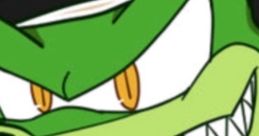 Vector The Crocodile from Sonic & Friends showcases a confident grin with sharp teeth, exuding a vibrant personality.