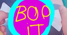 Colorful depiction of the "Bop It" logo, featuring bold text on a vibrant background, symbolizing the 1998 Bop It Extreme game.