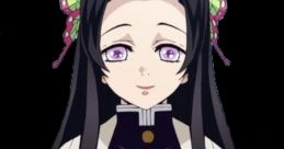 Kanae Kochou from Demon Slayer, smiling elegantly, features butterfly hair accessories and a traditional outfit.