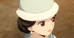Rei Kibutsuji from Demon Slayer in a stylish vintage outfit, featuring a light blue hat and elegant accessories.
