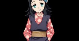 Makomo from Demon Slayer, dressed in traditional clothing, features a playful expression and vibrant colors.