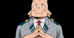 Kouji Koda from My Hero Academia, wearing a school uniform with a distinctive fish-like head, poses thoughtfully.