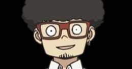 Franky Franklin, character from anime, features a unique style with curly hair, glasses, and a trendy outfit.