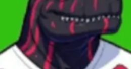 Tyrus, a stylized character with black and red markings, wearing a white shirt featuring a bold graphic design.