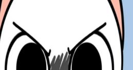 Shrimpo character with a mischievous grin and large, expressive eyes, set against a light blue background.