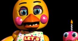 Toy Chica from FNAF UCN holds a birthday cupcake, emphasizing her playful and festive personality. Let's party theme.