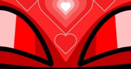 Bright red character design featuring hearts, symbolizing love and emotion, set against a dark background.