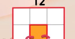 Numberblock 12 features a playful character with a grid pattern, showcasing math fun and learning for children.