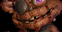 Whimsical Giblet character with patchwork fur, an eyepatch, and a quirky expression, holding a unique animated weapon.