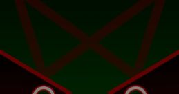 Mysterious dark green graphic featuring a menacing face with red accents and sharp teeth, evoking intrigue and tension.