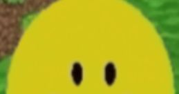 Happy yellow smiley face character from Verity in Minecraft, set against a vibrant green landscape. Fun and playful design.
