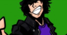 Energetic cartoon character with black hair, hat, and a purple shirt, exuding a lively Seven (ToneFrance) vibe.