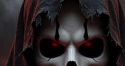 Darth Nihilus-inspired figure with a skull mask and red glowing eyes, shrouded in dark robes against a stormy backdrop.