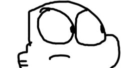 Drawing of a character resembling Gumball Watterson from "Darwins (Rennie Version)" with distinctive features and big eyes.