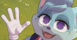 Oblivia from Bubsy 4D happily waving in a vibrant green field, showcasing her playful and adventurous spirit.