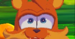Cheerful animated character Terry from 2026 with orange fur and a question mark shirt, set in a vibrant background.
