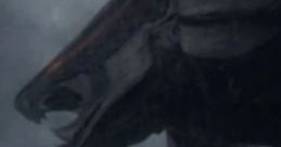 Female Muto from Godzilla 2014 towers in a stormy backdrop, showcasing its menacing features and dramatic presence.