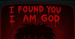 Horrid Henry.EXE character in a creepy TV screen, featuring dark colors and menacing text, evokes horror and suspense.