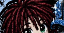 Character from "Dennisony All Mixes Up" with vibrant red dreadlocks, green eyes, wearing a striped shirt and necklace.