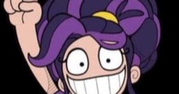 Cheerful cartoon character with purple hair, wearing a star-embellished outfit, embodies the spirit of Grudgeband's fun energy.