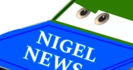 Cartoon car with a blue and red paint job featuring "NIGEL NEWS" on the hood, showcasing a playful character design.