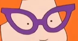 Nancy Francis with orange hair and purple glasses, smiling cheerfully in a cartoon setting, showcasing her unique style.